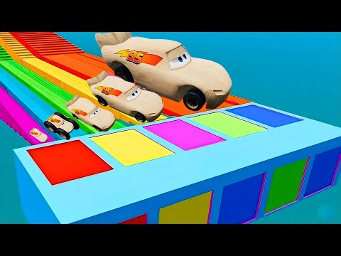 Big & Small Car vs Long Slide Color with Portal Pool Cars vs Deep Water BeamNG Drive
