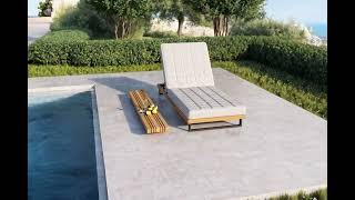 OUTFLEXX Icon Set Gartenliege, Hellgrau, Aluminium/Teak/Olefin, 213 x 59 x 34 cm, Beistelltisch inklusive, verstellbare Rückenlehne, FSC®-zertifiziertes Produkt