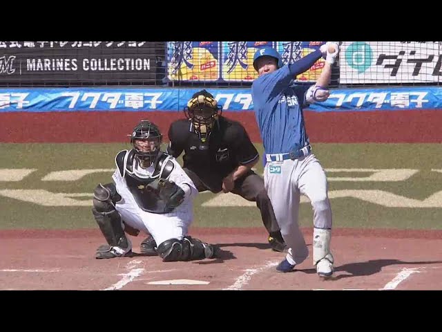 【2回表】すぐさま同点!! ファイターズ・松本剛 ライト前に同点のタイムリーヒットを放つ!! 2022年4月30日 千葉ロッテマリーンズ 対 北海道日本ハムファイターズ