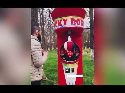 Khamzat Chimaev hitting the punching machine