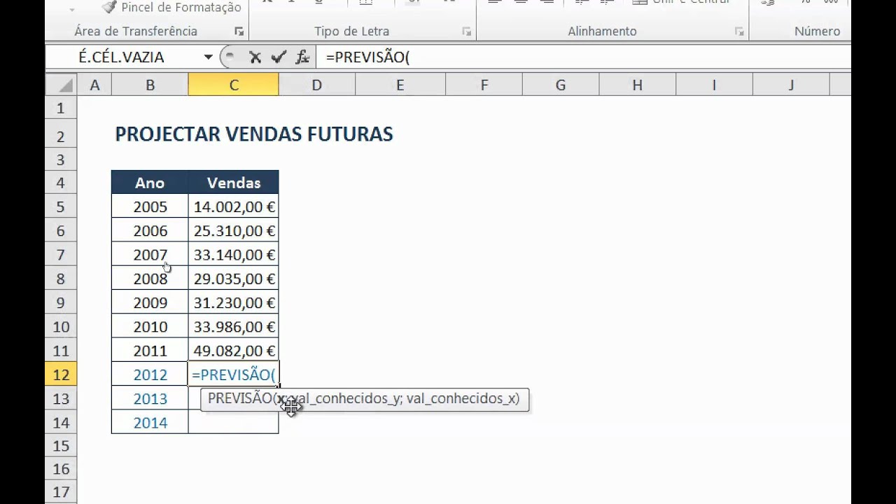 Excel 2010 - Função Previsão (Forecast)