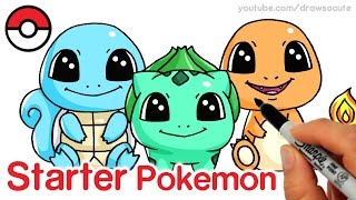 How to Draw Squirtle, Bulbasaur and Charmander step by step Cute -Pokemon Go Starter