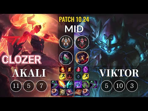 T1 Clozer Akali vs Viktor Mid - KR Patch 10.24