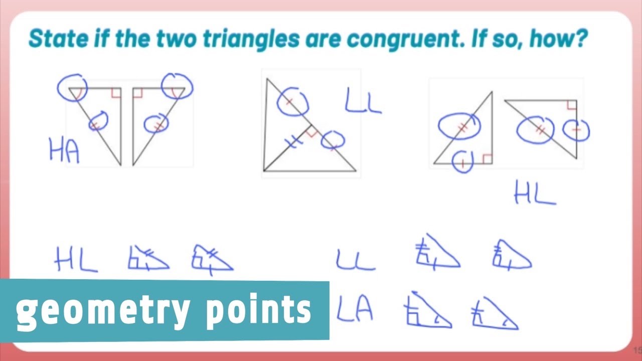 Geometry Points: HA, HL, LL, and LA Postulates for Right Triangle Congruency