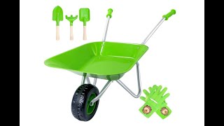 Hortem 5PCS Kids Wheelbarrow Set, Metal Construction Kids Wheel Barrel & Kids Garden Tools-Overview