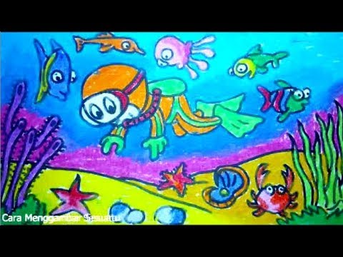 Mewarnai Pemandangan Bawah Laut Dengan Crayon - Rahman Gambar