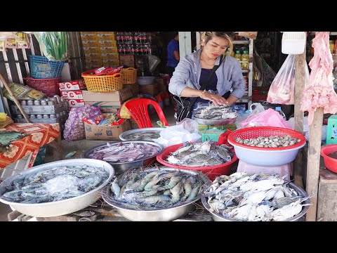 Rural Market Scenes, Cambodian Street Market Food And People Activity