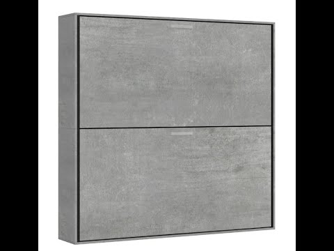 Lit escamotable superposé gris ciment horizontal 2 couchages 85x185 cm Bounto