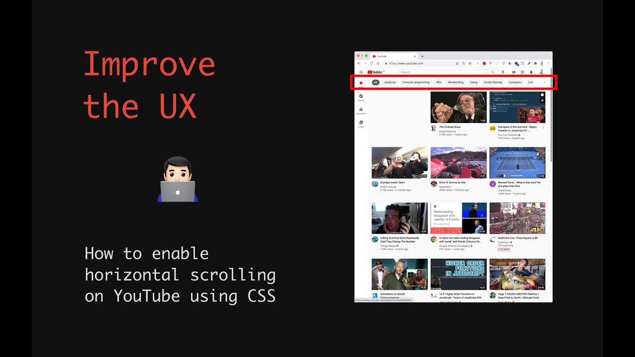 Enable Horizontal Scrolling on YouTube using DevTools
