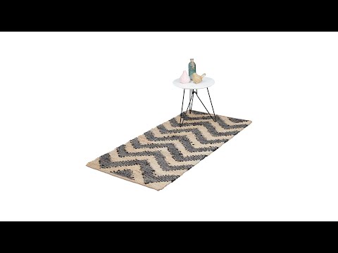 Tapis avec motif zigzag 70 x 140 cm Beige - Noir - Fibres naturelles - Textile - 70 x 1 x 140 cm