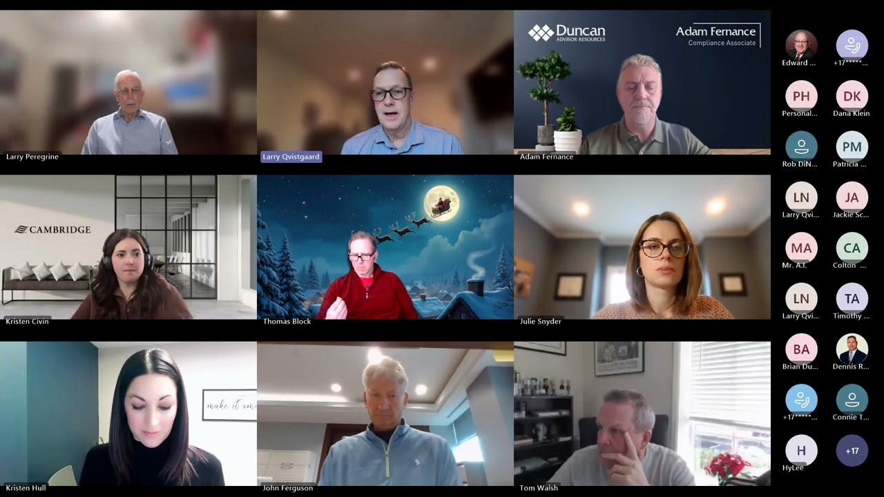 12/17/25 Compliance: Documentation and OSJ Tips, Business: 2026 Tax Numbers, New CAAP options – New WealthPort Forms, Numerous Changes at NFS/FCCS, FireLight is LIVE for Direct Annuity Submissions Presentation: Kristen from Cambridge's Real Practice Management