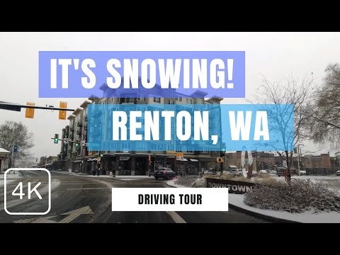 Its Snowing in Downtown Renton, WA!  Drive Around Downtown and the Landing