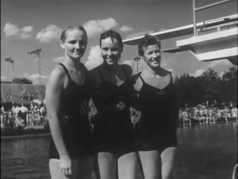 1956 Patricia McCormick wins finals in the womens diving Olympic qualifications in Detroit