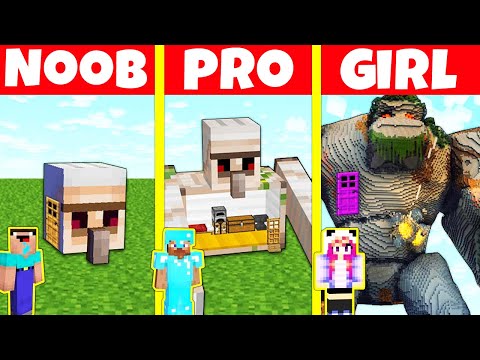 Minecraft Battle: NOOB vs PRO vs GIRL: GOLEM HOUSE BUILD CHALLENGE / Minecraft Animation