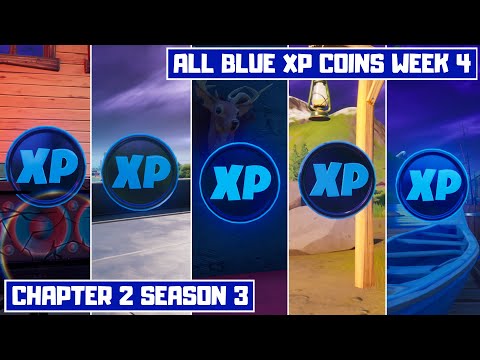 All 5 Blue XP Coins Locations Week 4! - Secret XP Coins Fortnite Chapter 2 Season 3