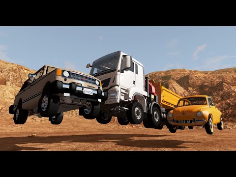 Cars in Various Planets Gravity suspension and drop crash Test - BeamNG Drive
