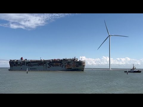 Burned Car Carrier Towed to Dutch Port