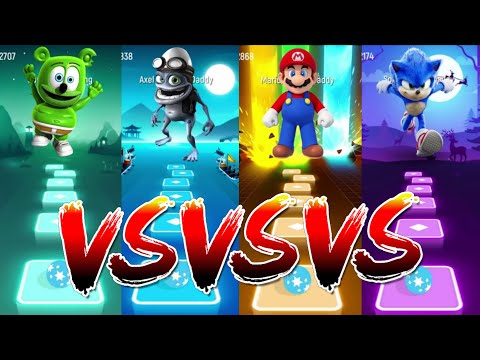GUMMY BEAR VS CRAZY FROG VS SUPER MARIO VS SONIC | Tiles Hop Music