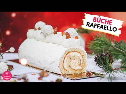 Rafaello-style Christmas Yule Log with salted butter caramel and coconut