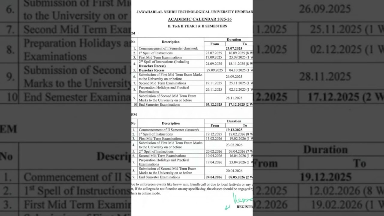 Academic calendar 2025-26 ||btech 2-1&2-2||