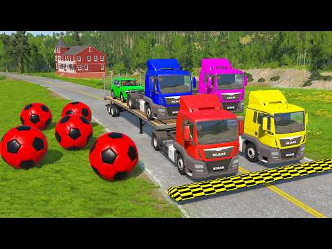 TRANSPORTING PIXAR CARS & FRUITS WITH COLORED & JOHN DEERE vs CLAAS vs TRACTORS - BeamNG.drive
