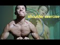 no excuses l small room l SHOULDER WORKOUT l resistance band training l flexing muscle