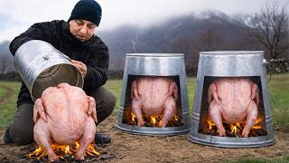 Village Turkey Roasted Under Metal Buckets Over Fire!