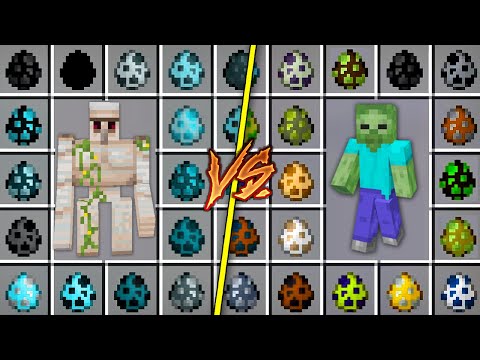 GOLEM STEVE - What if You Spawn ALL ZOMBIE EGGS vs GOLEM EGGS BATTLE Minecraft Different Zombies Army Battle