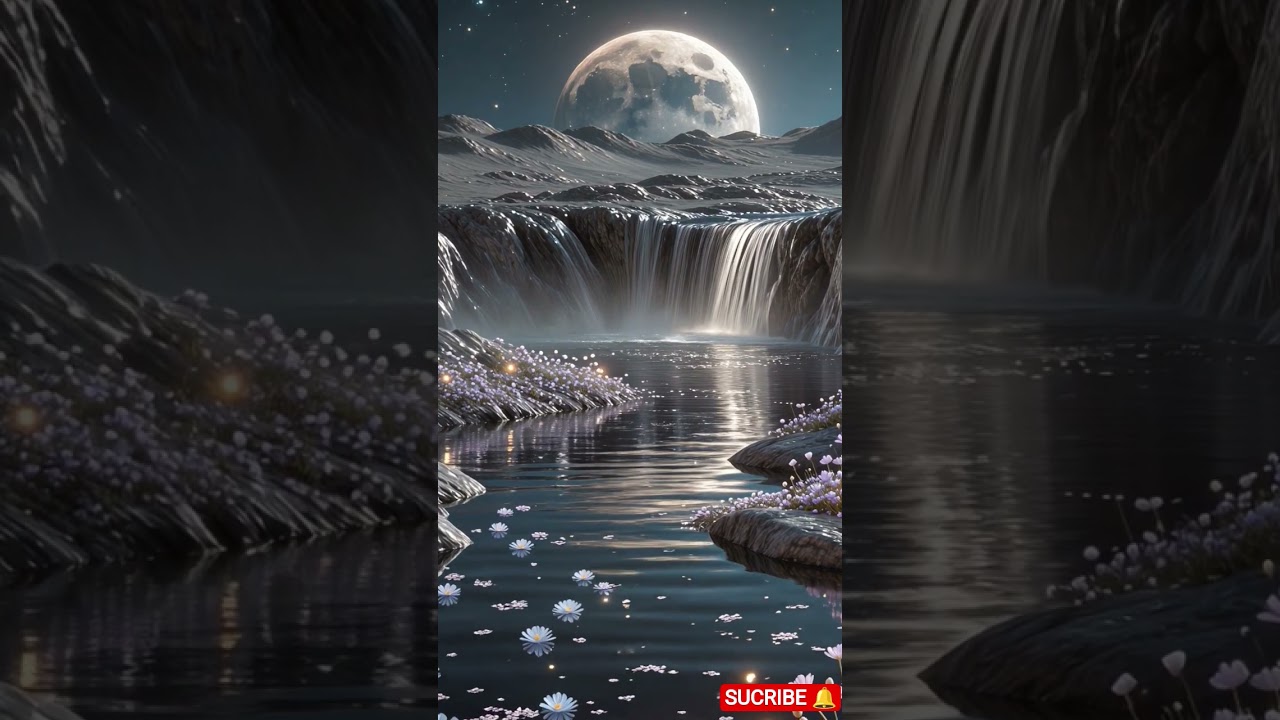 Magical Moonlit Waterfall 🌙✨ (A Fantasy Dreamscape) #fantasyart #dreamcore #waterfall #cinematic