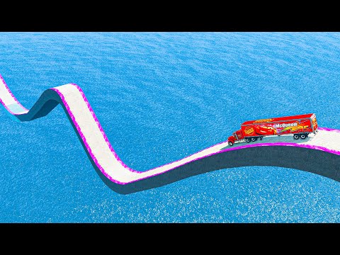 Impossible Wave Bridge Crossing Cars Vs Deep Water - BeamNG.Drive