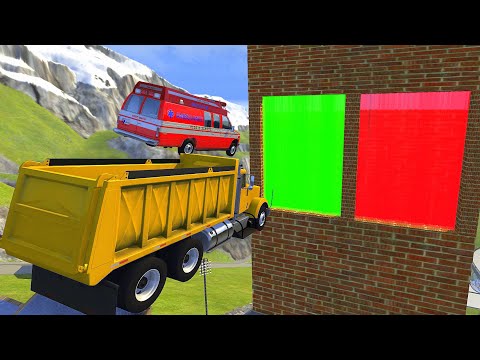 Crazy Vehicle High Speed Jumping through Green Water Wall Or Red Water Wall Crash - BeamNG drive