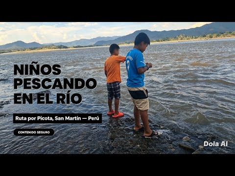 Niños pescando en el Río Huallaga — Un día de ruta en Picota, San Martín 🇵🇪🎣