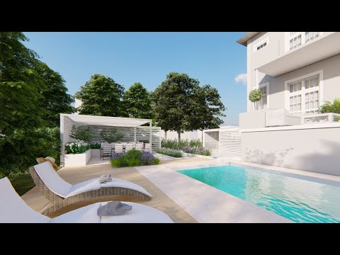 Gartengestaltung mit Pool bei einer Villa