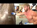LOGAN PAUL BATTERING HEAVY BAG WITH RIB BREAKING PUNCHES DURING WORKOUT FOR FLOYD MAYWEATHER