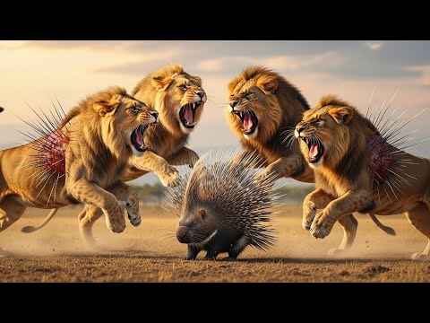 4 DIFFERENT Lions vs 1 Porcupine - Who SURVIVES?