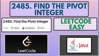 YouTube video 'Leetcode | 2485. Find the Pivot Integer | Easy | Java Solution'