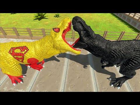 YELLOW SUPERMAN vs DARK T-REX OASIS DEATH RUN - Animal Revolt Battle Simulator