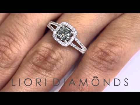 FD- 057 - 0.98 Carat Fancy Blue Diamond Engagement Ring 14k Gold Pave Halo Vintage Style