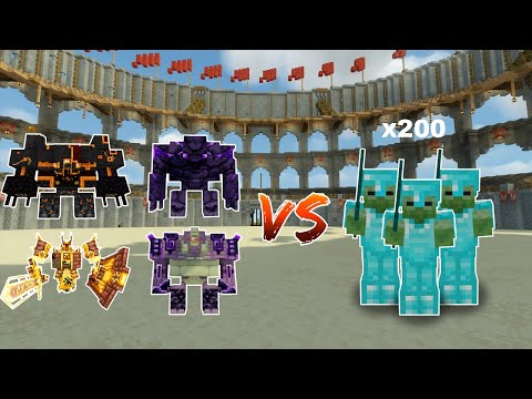 Ender's Cataclysm Team vs x200 Diamond Golems in Minecraft
