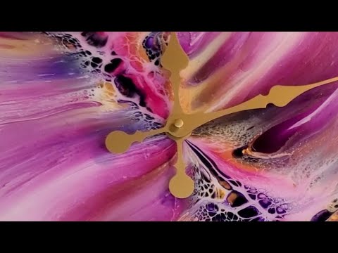 #80 Bloom Swipe on Clock Face | #Bloom #Sheleeart #Sheleeartstyle #Swipe #Clock #AcrylicPour