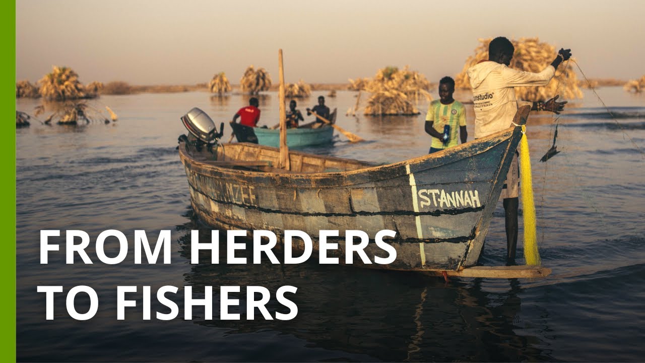 People are fishing in the desert