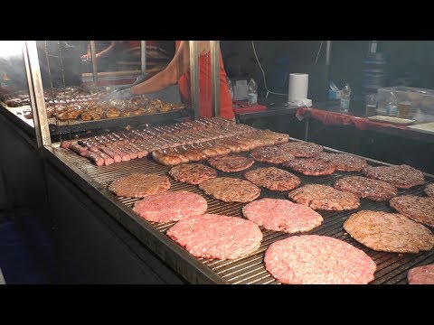 Best of Balkans Meat on Grill. Pljeskavica, Ćevapčići and Ražnjići. Street Food