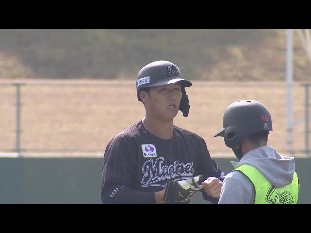 【3回表】マリーンズ・山口航輝 レフトの頭上を越えるタイムリー2ベースヒットでアピール!! 2022年2月22日 オリックス・バファローズ 対 千葉ロッテマリーンズ