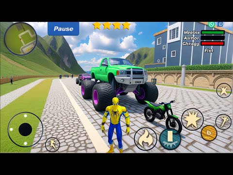 Spider Rope Hero Gangster Crime - Monster Truck and Bike Driving in Open World - Android Gameplay