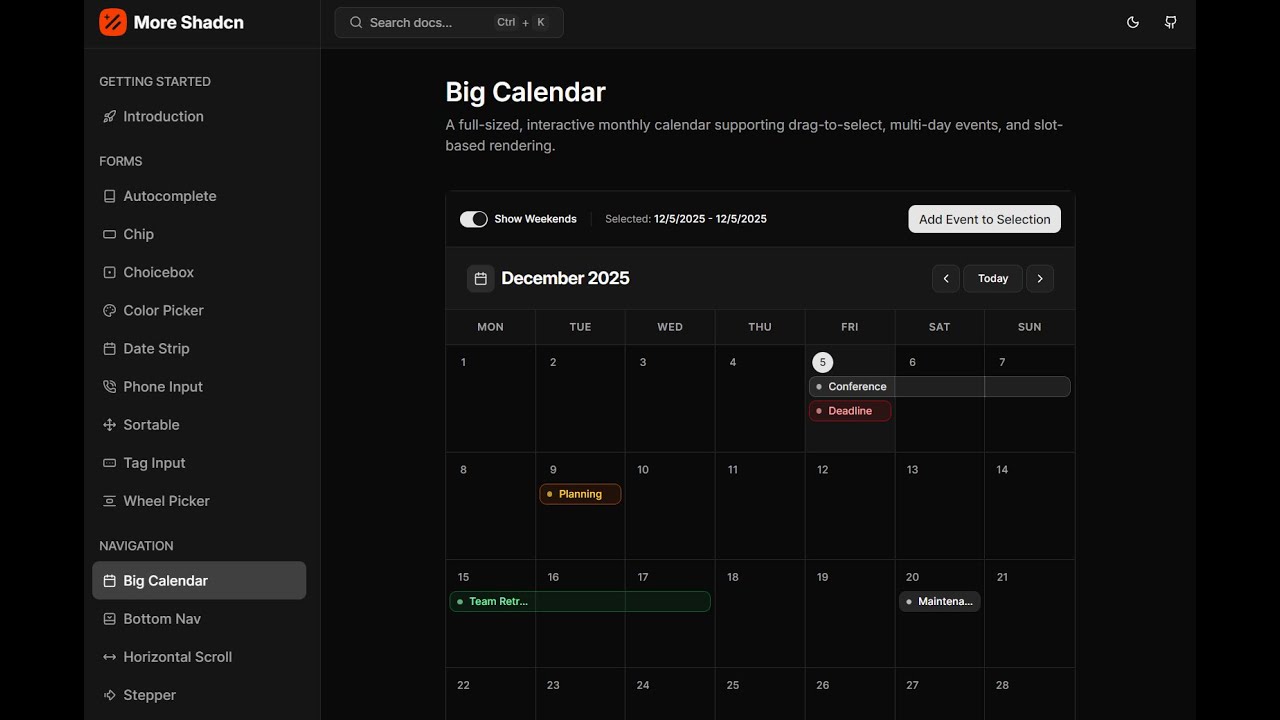 more-shadcn-svelte: Advanced Svelte 5+ UI Components