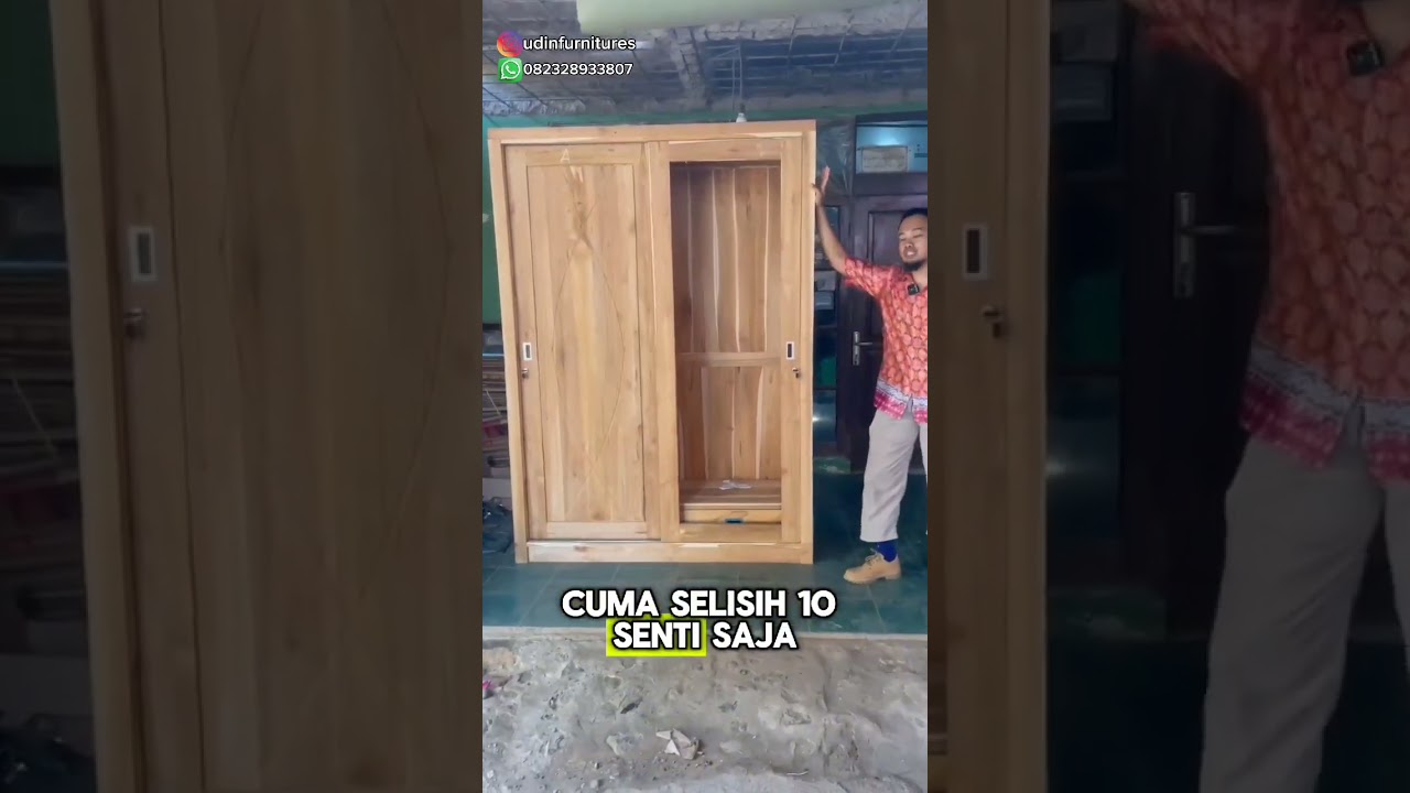 Lemari Pakaian Minimalis Mentahan Pintu Sliding 2 Pintu Full Kayu Jati Furniture Jepara