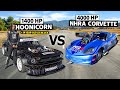 4,000HP NHRA Corvette C6 vs Lia Block's 1,400HP AWD Mustang // Hoonicorn vs The World 2