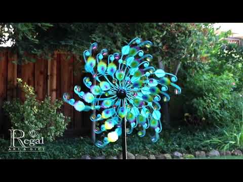 12253 24" Rotating Wind Spinner - Jeweled Peacock