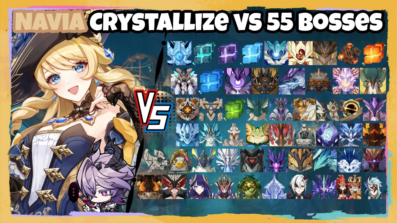 C0R1 Navia Crystallize vs 55 Bosses (WL 9) Without Food Buff | Genshin Impact