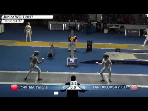 FE W S Individual Juniors Plovdiv BUL World Championships 2017 T32 09 blue MA CHN vs TARTAKOVSKY USA